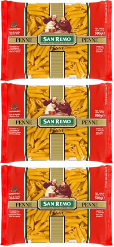 Image of San Remo Penne Pasta, 500g | Italian‑Style Tube Pasta | Source of Protein & Fibre | 100% Vegetarian (Pack of 3)