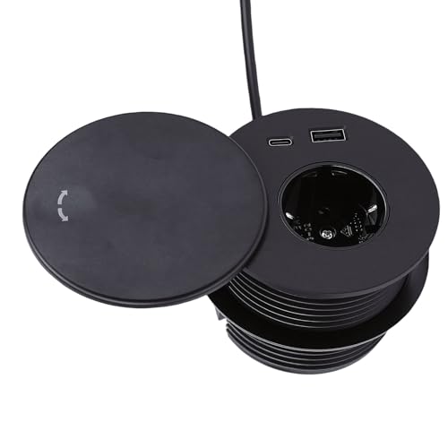 Oreilet Ciabatta da Incasso, Passacavo da Incasso 16A 4000W con USB C PD 20W, Stazione di Ricarica Rapida Presa di Corrente per Mobili da Tavolo Montaggio a per Domestico (Spina europea)