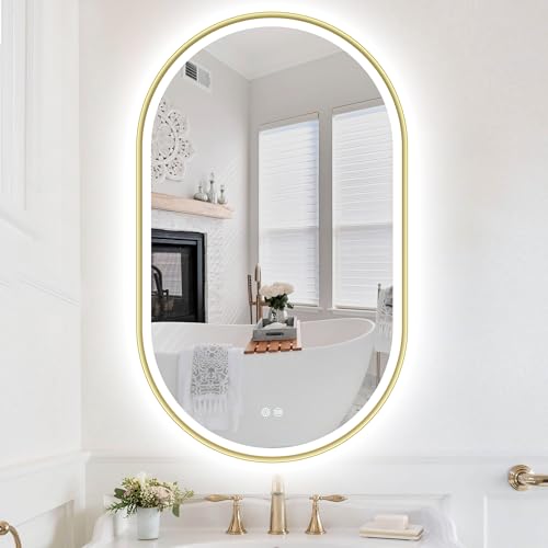 S'bagno Badspiegel mit Beleuchtung Oval 60x90 cm, LED Badezimmerspiegel mit Aluminiumrahmen, Nebelfrei, 3000-6500K, Memory-Funktion, IP44 Badezimmer Spiegel mit Beleuchtung Horizontal/Vertik