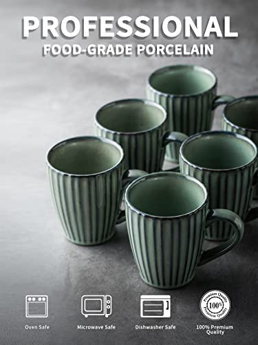 Lauchuh Coffee Mug Set, Porcelain Fluted Mug 12 Oz Coffee Mugs With Large Handle For Coffee, Tea, Milk, Cocoa, Cereal, Father Day Gifts, Green Framhouse Style For Christmas, Set Of 6 #TOP2