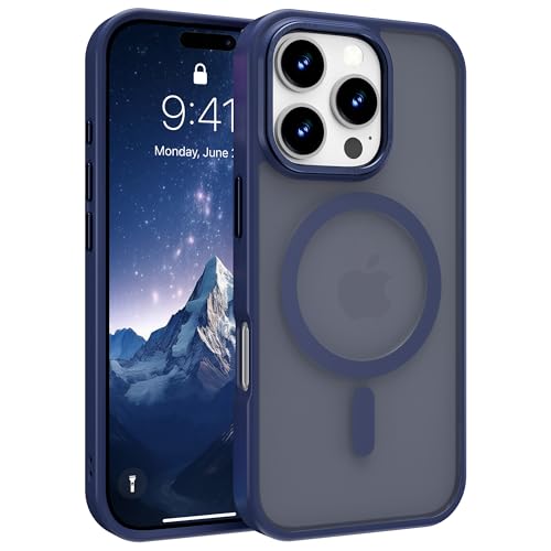 Image of Magnetic iPhone 16 Pro case,Compatible with Magsafe, Military-Grade Protection,Slim Translucent Matte Shockproof with Anti-Scratch Anti-Fingerprint Phone Cover (Dark Blue, iPhone 16 Pro)