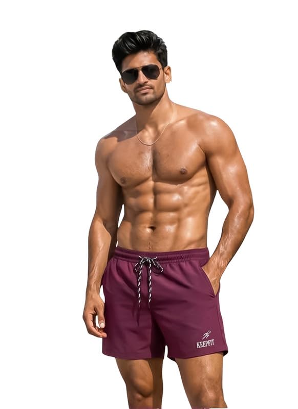 keepfit Men Four-Way Stretch Maroon Watershorts with Zipper Pockets-picture-14