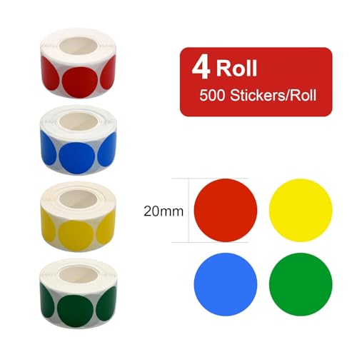 Dot Stickers 4 Rolls Coloured Dot Stickers Coloured Dots Waterproof and Removable Copper Plate Paper Coding 500 Pieces per Roll (Red - Image 2