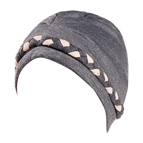 Turban Head Wrap Cap,Babymomo Muslim Cotton Two-color Women India Hat Ruffle Cancer Chemo Hat (Grey,one size) Cover