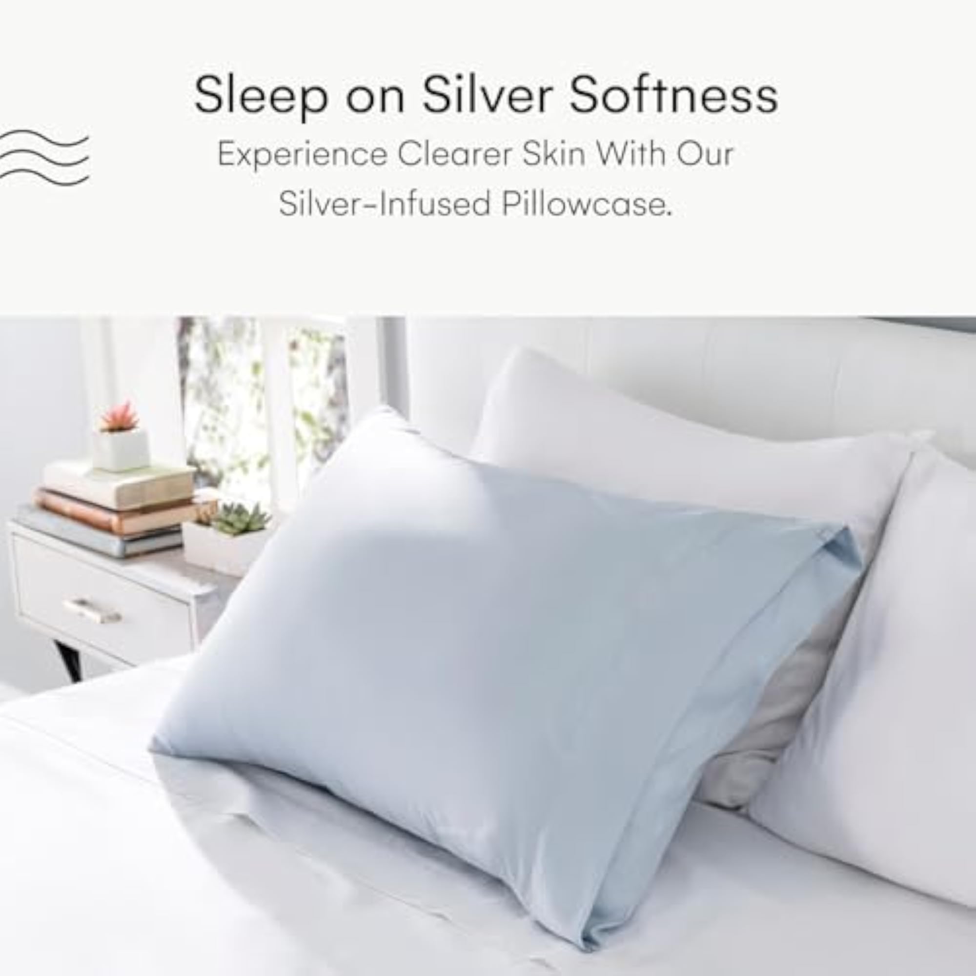Anti-Acne Pillowcase Woven with Pure Silver, Antimicrobial, Sky
