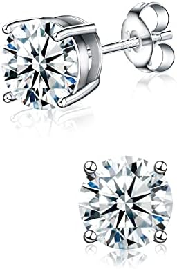 Stud Earrings for Women Men Girl, COMOSO 1.6CT TW-6mm 5A Diamond Cubic Zirconia Round Cut Lab Created Diamond 18K White Gold Plated S925 Sterling Silver Earrings Promise Birthday Christmas Gift
