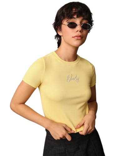 Image of ONLY Women's Cotton Solid Regular Fit T-Shirt