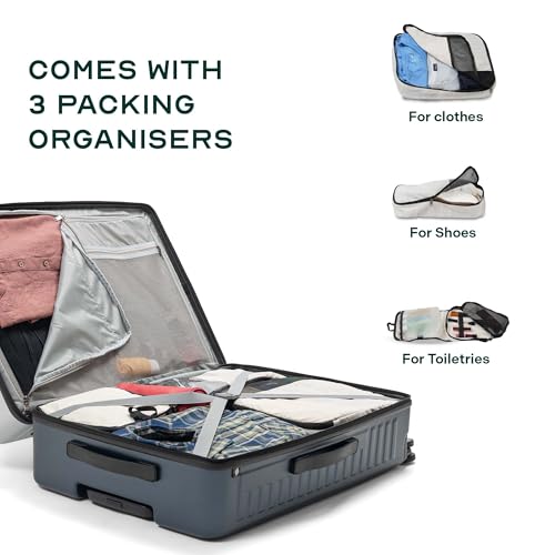 Image of Assembly Trolley Bags Set of 2- Cabin Small + Check-in Medium with TSA Locks & 8 Spinner Wheels, Polycarbonate Hard Shell Trolley Bag Set for Business Travel & Vacations, Blue-White, 24+28 Inch