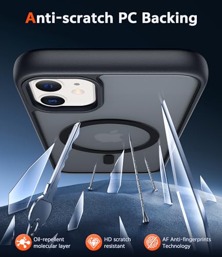 Image of FNTCASE for iPhone 11 Case Matte: Magnetic Phone Cases Compatible with Magsafe Slim Anti Yellowing Military Grade Drop Protection Rugged Shockproof Protective Translucent Cell Cover (C-Black)