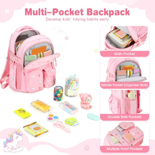 Image of DIGOBAY Backpack for Girls 6-8, 3PCS Embroidery Toddler Girls Backpack with Lunch Bag Pencil Case, 15.7 inch Kids School Bookbag for Preschool Kindergarten Elementary Daycare Backpacks, Pink Unicorn