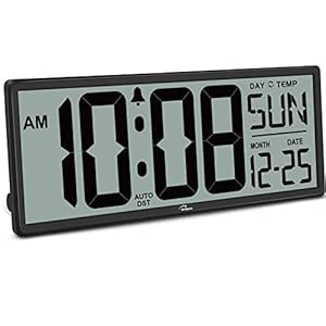 WallarGe 14.5” Large Digital Wall Clock Battery Operated with Jumbo Numbers, Temperature and Date – Easy to Read and Set, Auto DST