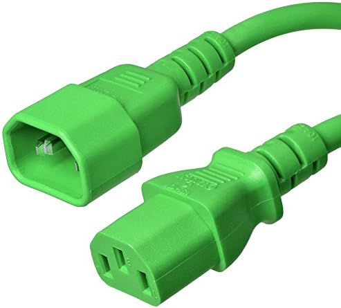 C14 to C13 Power Cord - Green, 15A/250V, 14/3 AWG, IEC 60320 - Iron Box Part # IBX-6010-03 (3, Green)