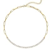 Paperclip Chain Necklace for Women 18k Thin Choker Necklace Link Chain Cubic Zirconia Tennis Chain