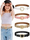 Newcotte 4 Pcs Girls Belt Size Aged 3-12 Kids PU Leather Waist Hollow Heart Design Kids Belts for Dress Pants Jean(Suit for Waist Size 18'-22',Colorful)