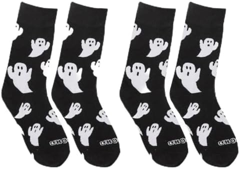 2 pares de meias brancas fantasmas de Halloween, meias de algodão...