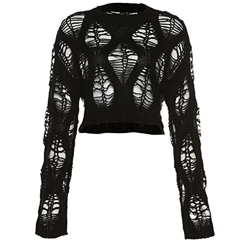 Ypser Women's Y2K Patchwork Crochet Shrug Sweater Open Front Long Sleeve Knitted Bolero Top Black #TOP6