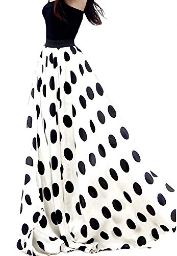 Sinono Women's Chiffon Stripe Maxi Skirt High Waist Mopping Floor Skirts (XXX-Large, White Dot)2