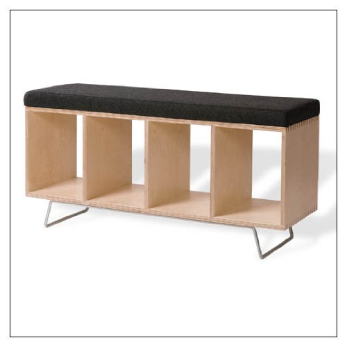 OFFI & Co. Birch Bench Box with Upholstered Pad, Fabric = Gray Wool; Supports = Legs