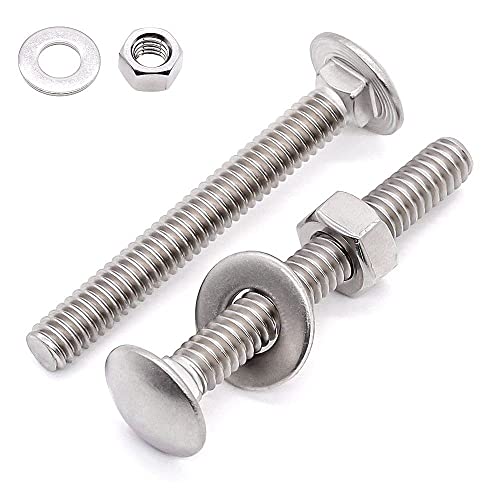 Image of Rely⇒VP INDUSTRIES (Combo Set-10 Pcs) 1 /4 inchx1.5 inch inch Stainless Steel Carriage Bolts Round Head, Square Neck with Nut+Washer for Furniture, Door Fittings, Joining Wood Boards, Cabinets, Chairs & Beds