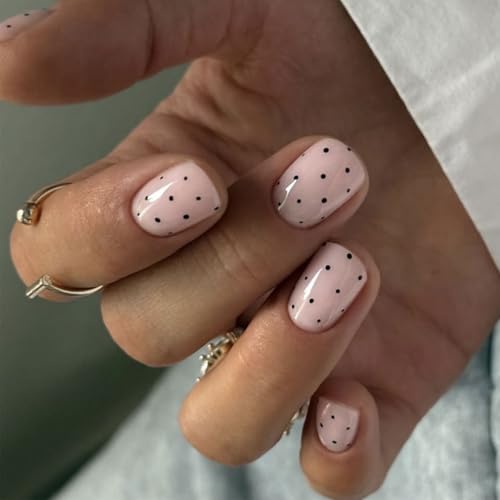 Cute Press on Nails Short Square Natural Acrylic Fake Nails with ...