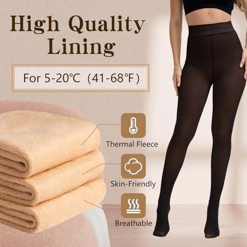Image of HONGTEYA Fleece Lined Tights Women Winter Thermal Leggings Pantyhose Fake Translucent Thick Warm Sheer Tights