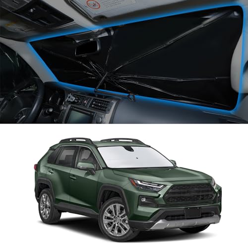 Image of Windshield Sun Shade Umbrella for Toyota RAV4 RAV-4 2019-2026 | Full covered for windshield, Block UV Rays, Heat Reduction, Easy to install, Durable & Fold Up Small