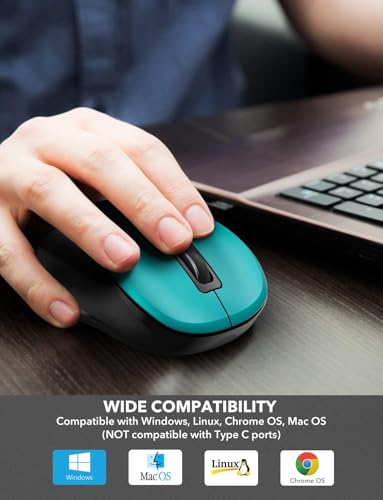 Image of Trueque Wireless Mouse for Laptop, Ergonomic 6-Button Mouse, Teal | 2.4GHz USB receiver, back /forward buttons, 3 adjustable DPI levels, silent clicks, USB-C adapter, Windows /Mac /Chrome OS /Linux