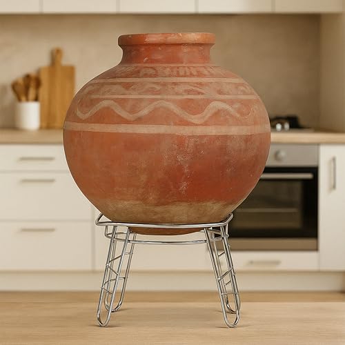Image of Zepdos Steel Round Surface Matka Stand for Kitchen, Water Dispenser Rack, Terracotta Water Pot Racks for Kitchen Storage, Countertop Stand, Matka Rack