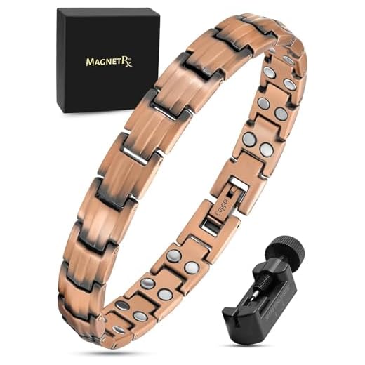 MagnetRX® Women’s Pure Copper Magnetic Bracelet - Ultra Strength Magnetic Therapy Copper Bracelet for Arthritis Pain Relief & Carpal Tunnel - Adjustable Length with Sizing Tool