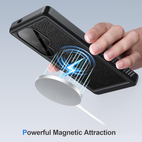 Image of ANTSHARE IP68 Waterproof Case for Samsung Galaxy S24 Ultra - MagSafe Compatible, Built-in Screen /Lens Protector - Shockproof Full Body Protection Back Leather for Swimming /Outdoor, Black