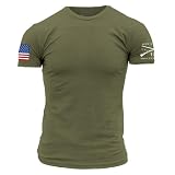 Grunt Style USA Full Color Flag Basic Men's T-Shirt (Military Green, Large)