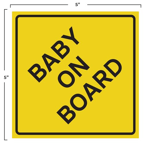 Image of 4pcs Baby on Board Sticker for Cars | Weatherproof Yellow Vinyl Decal Signs for Car, 5 inch x 5 inch