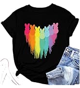 Happy Easter Shirts Women Bunny T Shirt Funny Rabbit Graphic Tee Tops Cute Short Sleeve T-Shirt