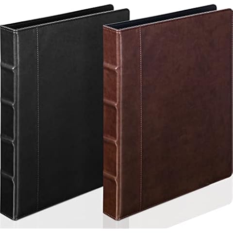 2 Pieces Vintage Hardback 3 Ring Binder Portfolio Organizer 1 Inch Round Rings Vintage Brown Leather Binder Organizer Holds 200 Sheets with 2 Inner Pockets (1 Inch, Brown, Black) Cover