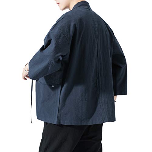 Image of PRIJOUHE Men's Kimono Jackets Cardigan Lightweight Casual Cotton Blends Linen Seven Sleeves Open Front Coat Outwear