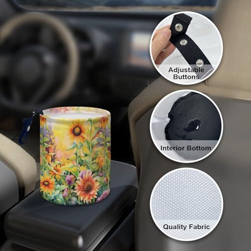 Image of Sunflower Car Trash Can Collapsible Hanging Portable Dustbin Bin Waste Basket Car Accessories Interior for Family Gatherings, Camping Small Trash Can