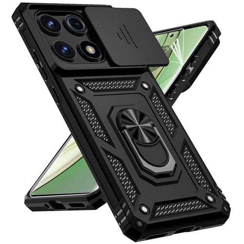 for Motorola Edge 2025 Case, with Slide Camera Cover HD Screen Protector [Military Grade Drop Tested] Magnetic Ring Holder Kickstand Protective Phone Case for Motorola Moto Edge 2025, Black