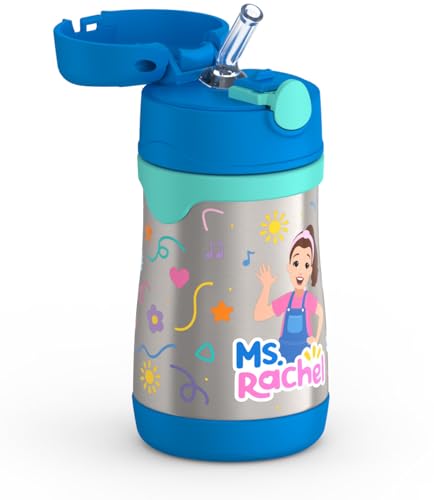 Image of Thermos Baby 10 oz. Stainless Steel Bottle with pop-up straw, Ms. Rachel