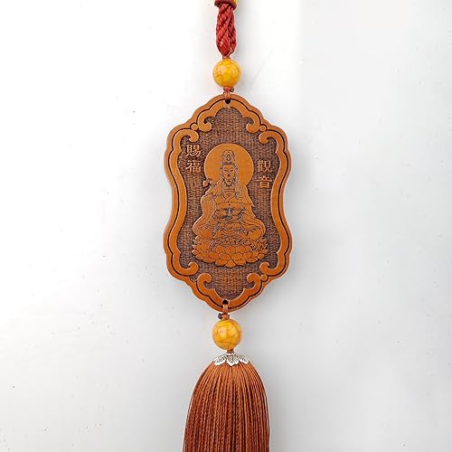 Estatua tallada a mano de Guan Yin en madera de durazno miniatura 4