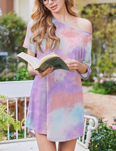 Image of Ekouaer Nightgowns for Women Bamboo Viscose Night Gown Short Sleeve Sleep Shirt Cooling Nightshirt Soft Sleepwear S-XXXL