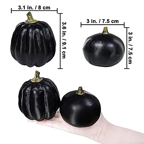 Image of Winlyn 7 Pcs Assorted Artificial Black Pumpkins Halloween Faux Rustic Decorative Foam Pumpkins for Fall Halloween Thanksgiving Tabletop Centerpiece Mantel Kitchen Decor