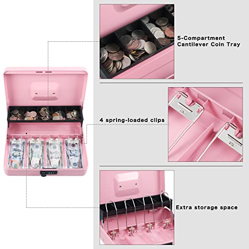 Image of xydled Cash Box with Combination Lock, Metal Money Safe Storage Box, Pink
