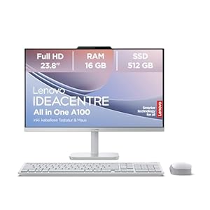 Lenovo IdeaCentre All-in-One A100 PC | 23.8" Full HD Display | Intel Core i3-N305 | 16GB RAM | 512GB SSD | Intel UHD Grafik | Win11 Home | QWERTZ | grau | inkl. Tastatur & Maus | 3 Monate Premium Care