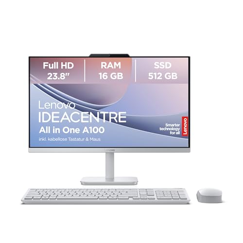 Lenovo IdeaCentre All-in-One A100 PC | 23.8' Full HD Display | Intel Core i3-N305 | 16GB RAM | 512GB SSD | Intel UHD Grafik | Win11 Home | QWERTZ | grau | inkl. Tastatur & Maus | 3 Monate Premium Care