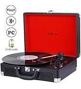 JORLAI Turntable Bluetooth Vinyl Player with Belt Drive Rechargeable 3-Speed Stereo Sound