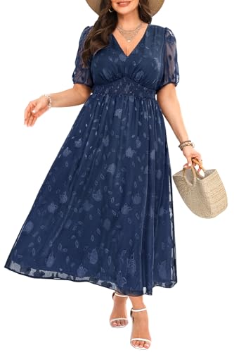 Women Plus Size Summer Dress - Easter Spring Floral Wedding Guest Maxi Long Dress