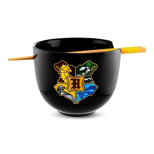 Silver Buffalo Harry Potter Hogwarts Crest Ceramic Ramen Dinnerware Set | Includes 20-Ounce Noodle Bowl and Wooden Chopsticks