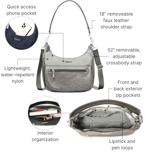 Image of Baggallini Modern Pocket Half Moon 11 inchx10.5 inch Shoulder Women W /Replaceable Straps Converts to Crossbody Bag