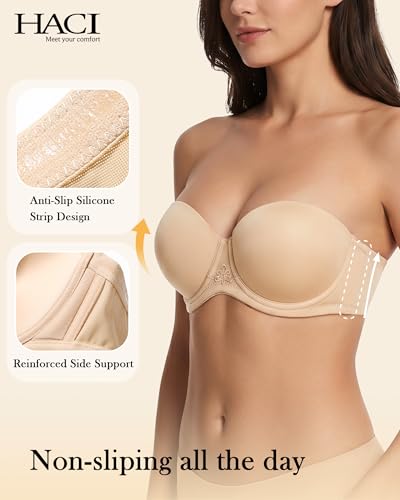 Image of HACI Full Coverage Strapless Bra for Large Bust Contour Underwire Plus Size Convertible Multiway