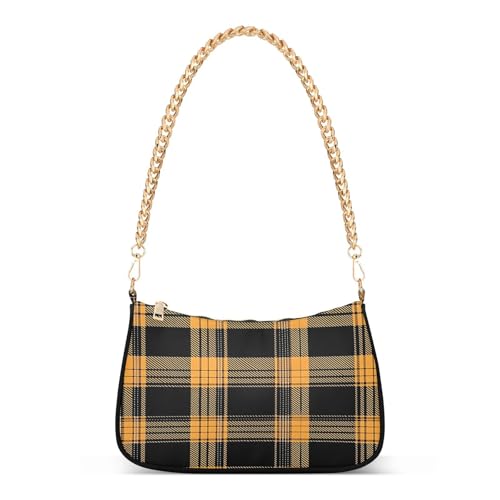 Shoulder Bags for Women Orange Black Plaid Tote HandBag Shoulder Bags purse with Chain Zipper Closure